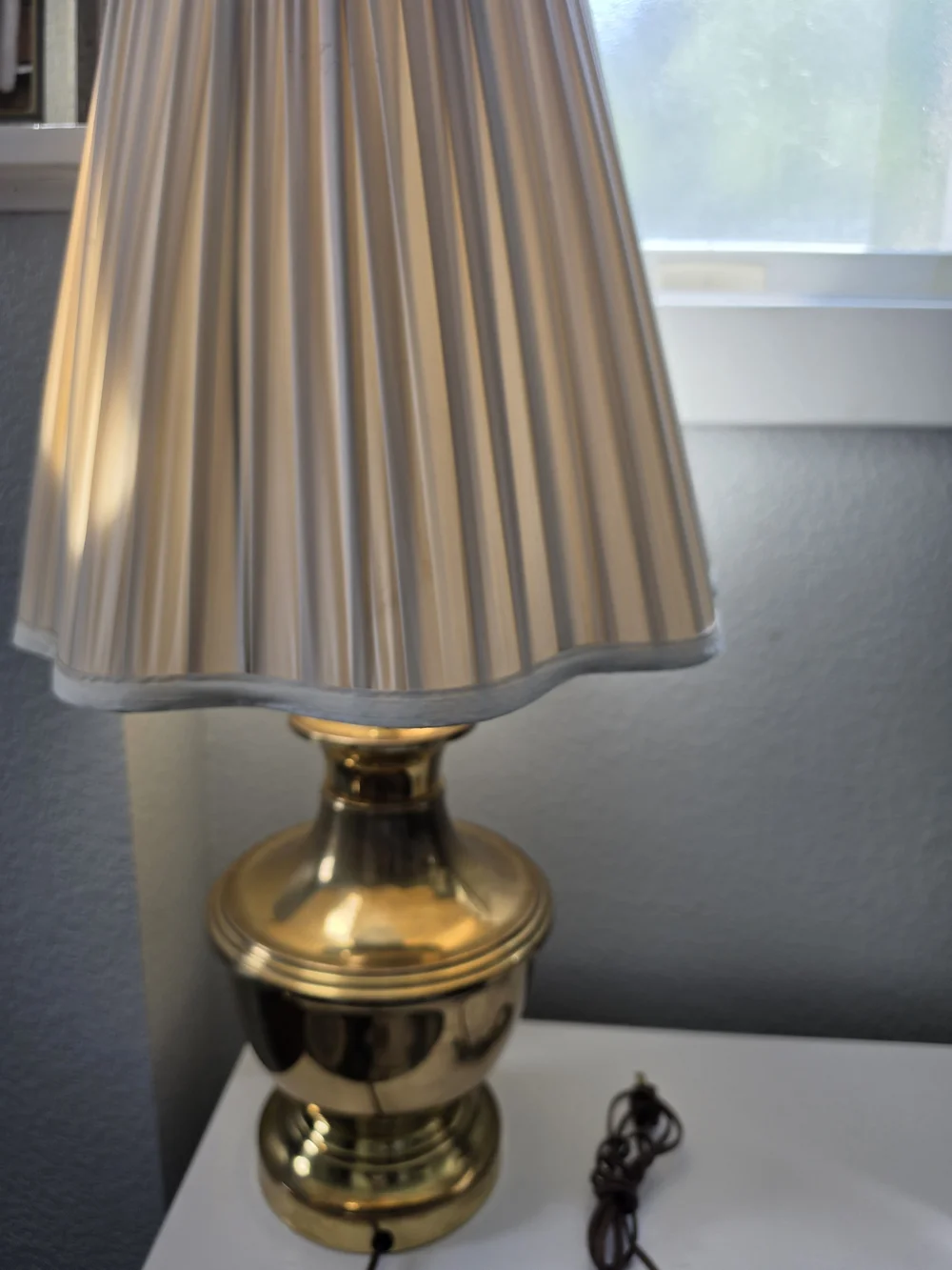 Brass Table Lamp with Cream Pleated Shade - Unbranded